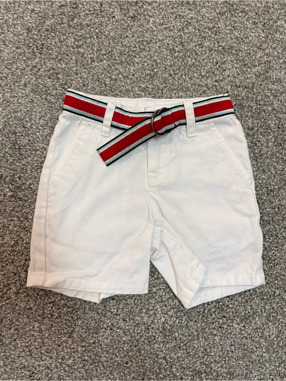 Janie and Jack White Shorts with Red and Green Striped Belt